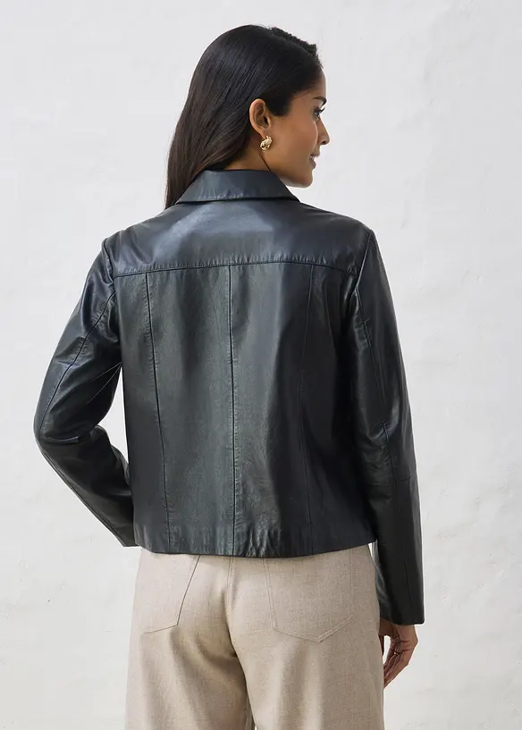 Veste courte en cuir nappa d&rsquo;agneau, bonprix