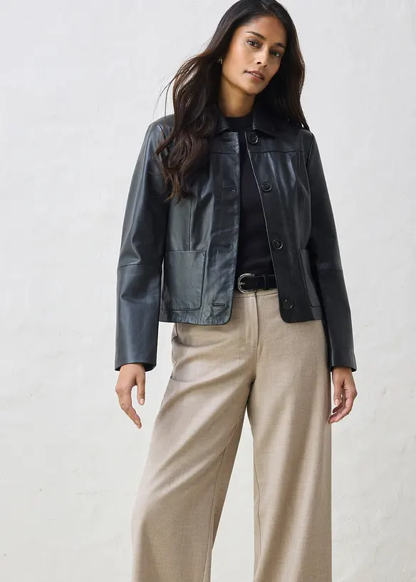 Veste courte en cuir nappa d&rsquo;agneau, bonprix