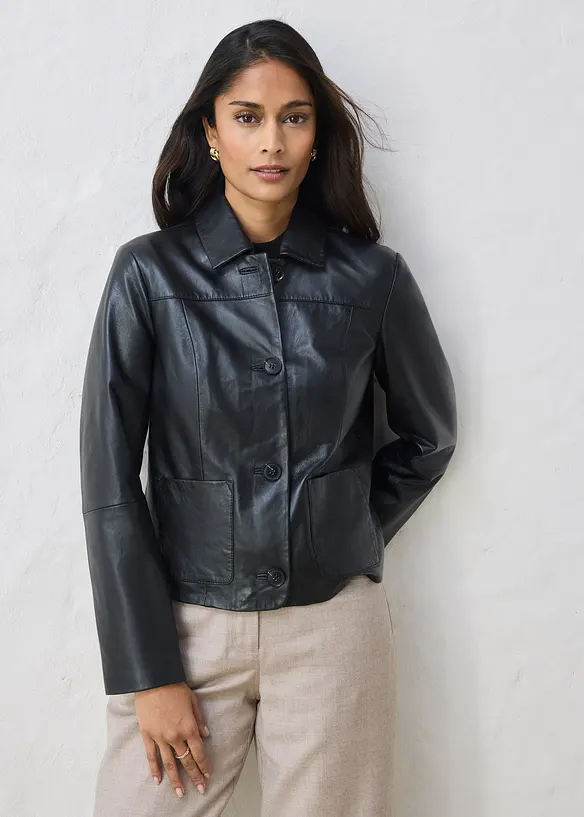 Veste courte en cuir nappa d&rsquo;agneau, bonprix