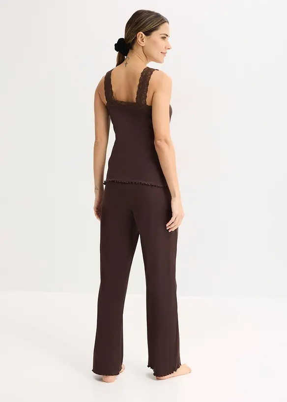 Pjyama aus Rippe mit Spitzentop, bonprix