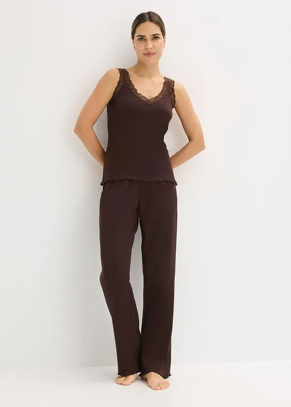 Pjyama aus Rippe mit Spitzentop, bonprix