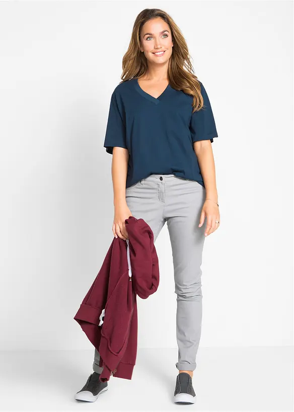 Weites Long-Shirt mit V-Ausschnitt, Kurzarm (5er Pack), bonprix