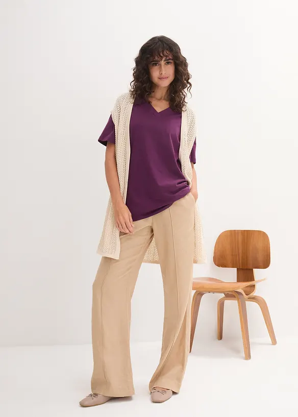 Lot de 5 T-shirts longs et amples &agrave; col V, bonprix