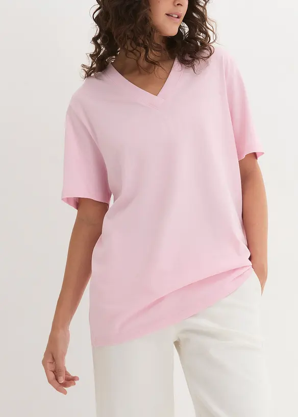 Lot de 5 T-shirts longs et amples &agrave; col V, bonprix