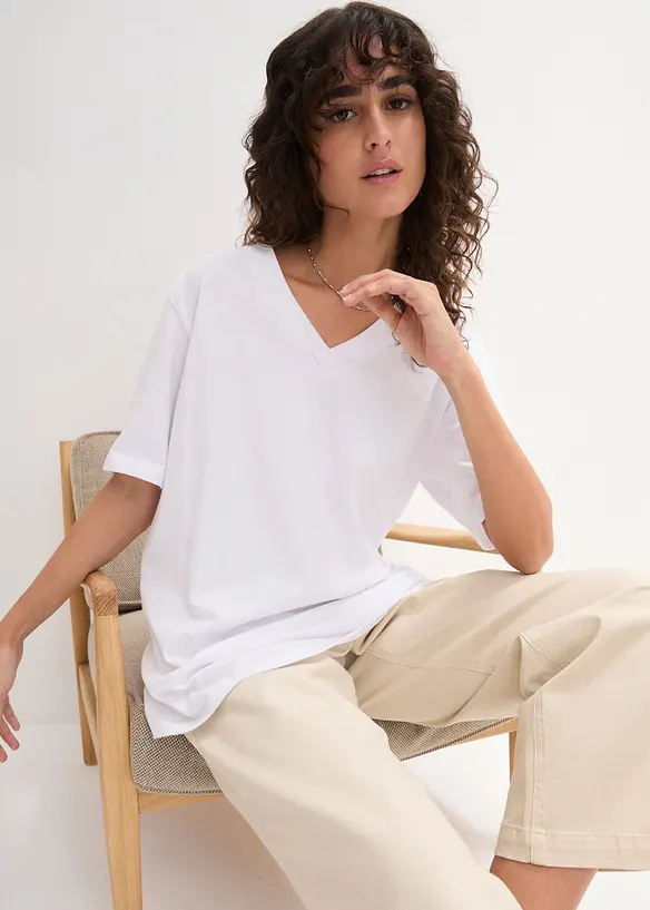 Lot de 5 T-shirts longs et amples &agrave; col V, bonprix