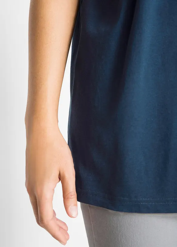 Weites Long-Shirt mit V-Ausschnitt, Kurzarm (5er Pack), bonprix