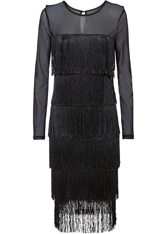 Robe midi en mesh l&eacute;ger &agrave; franges, bonprix