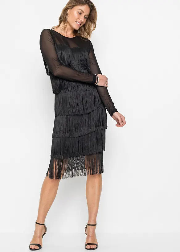Robe midi en mesh l&eacute;ger &agrave; franges, bonprix