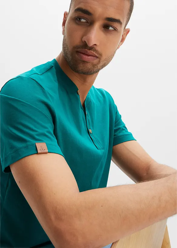 Lot de 2 T-shirts col tunisien 100&nbsp;% coton, bonprix