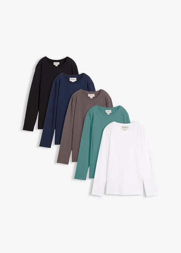 Lot de 5 T-shirts manches longues, bonprix