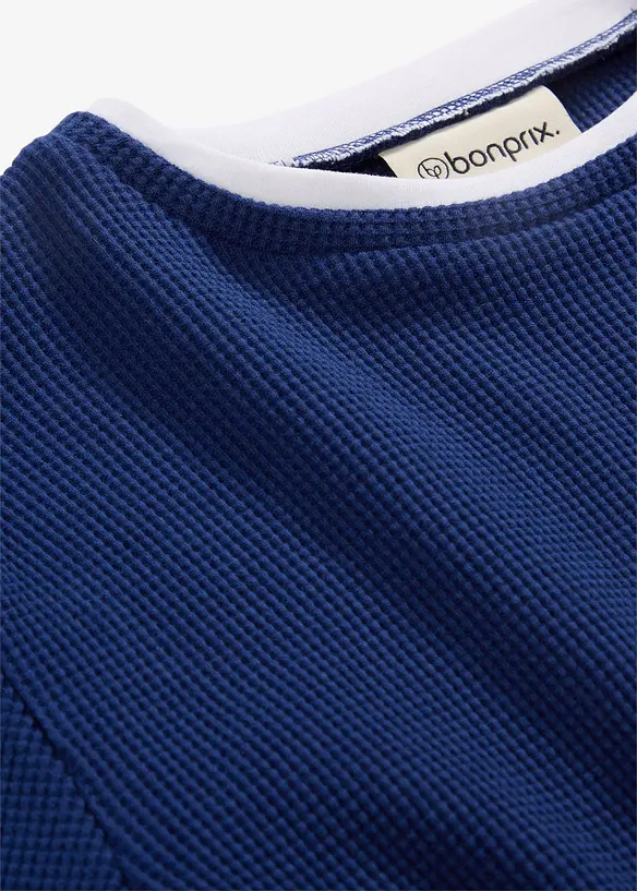 T-shirt manches longues 2 en 1 en coton aspect gaufr&eacute;, bonprix