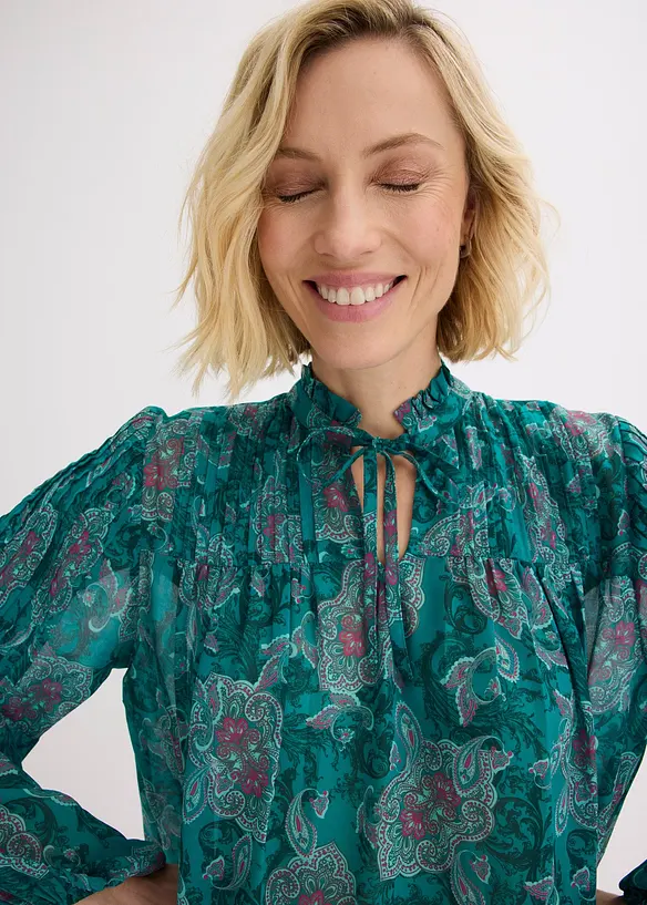 Tunique en satin &agrave; passepoils, bonprix