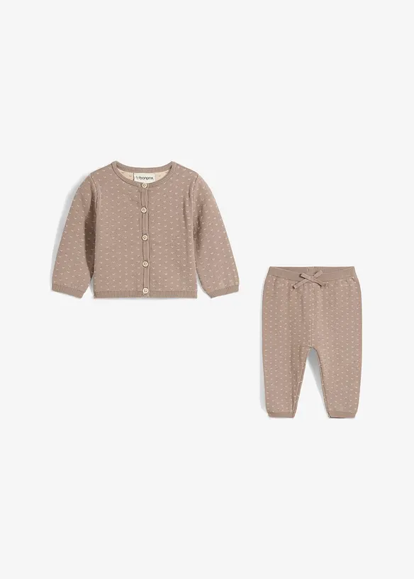 Gilet et pantalon en maille de coton m&eacute;lang&eacute; (ens. 2 pces), bonprix