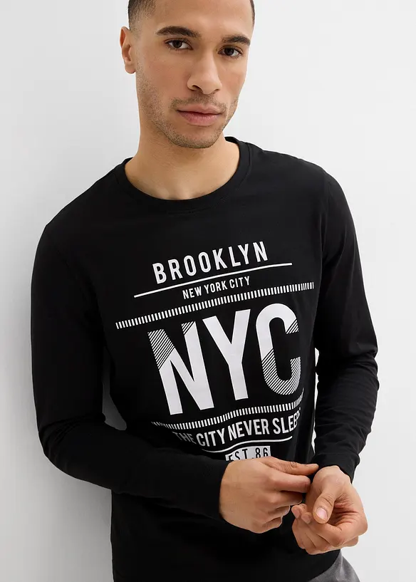 T-shirt manches longues 100% coton, slim, bonprix