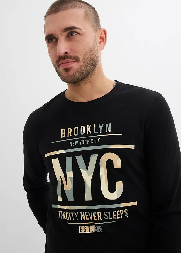 T-shirt manches longues 100% coton, slim, bonprix