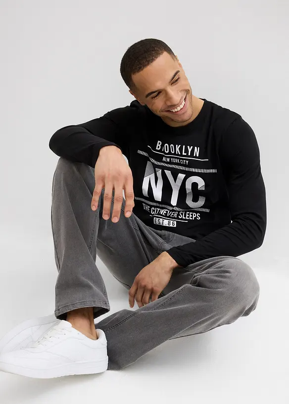 T-shirt manches longues 100% coton, slim, bonprix