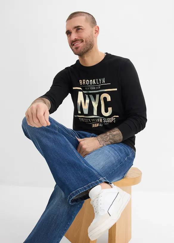 T-shirt manches longues 100% coton, slim, bonprix