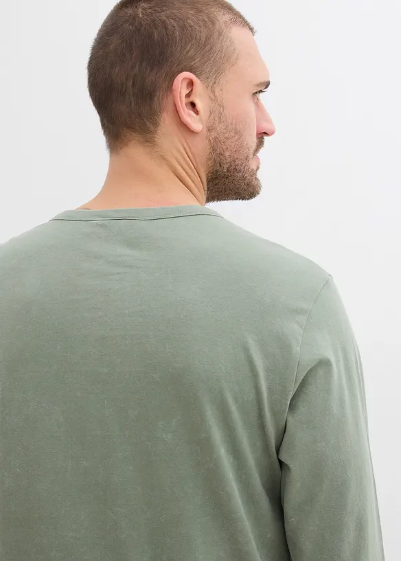 T-shirt manches longues 100% coton, aspect d&eacute;lav&eacute;, bonprix