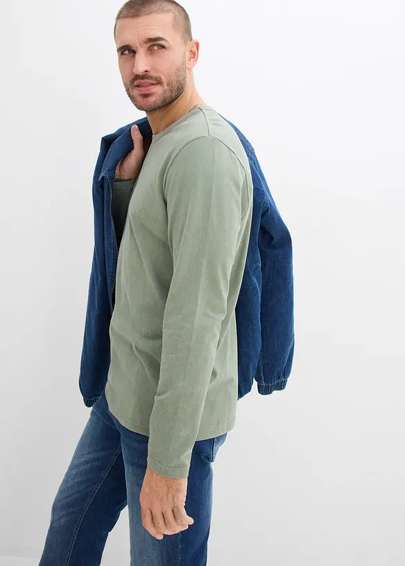 T-shirt manches longues 100% coton, aspect d&eacute;lav&eacute;, bonprix