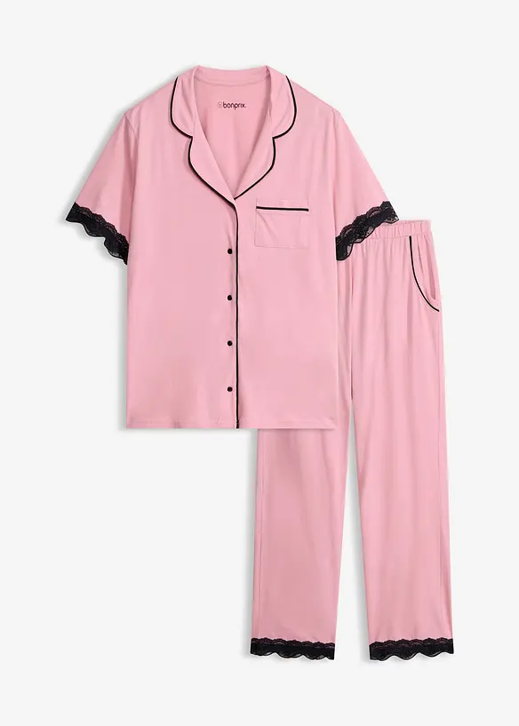 Pyjama aus softem Viskose-Mix mit Knopfleiste, bonprix