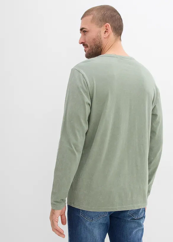 T-shirt manches longues 100% coton, aspect d&eacute;lav&eacute;, bonprix