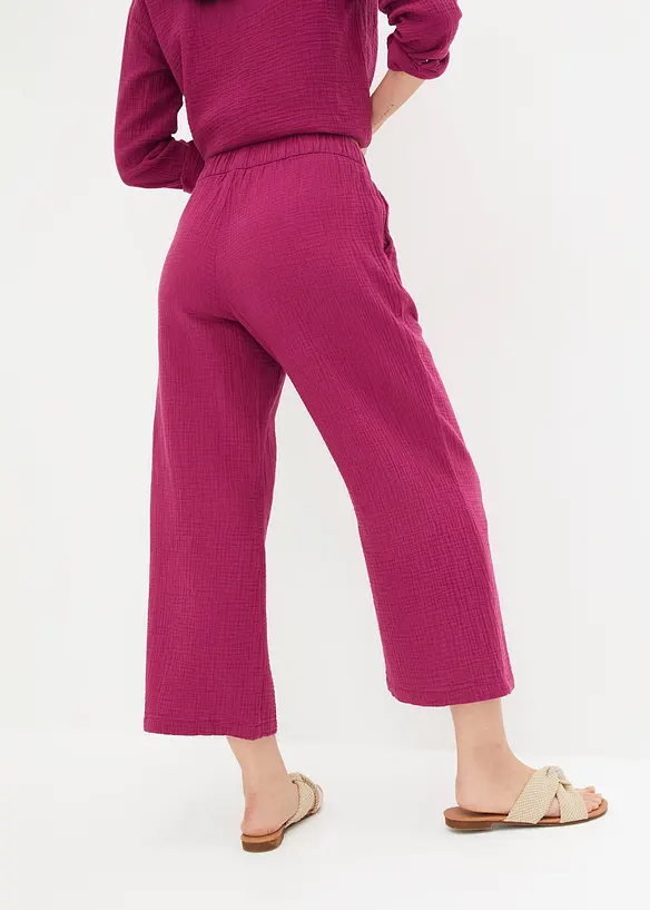 Pantalon large &agrave; pinces en gaze de coton, bonprix