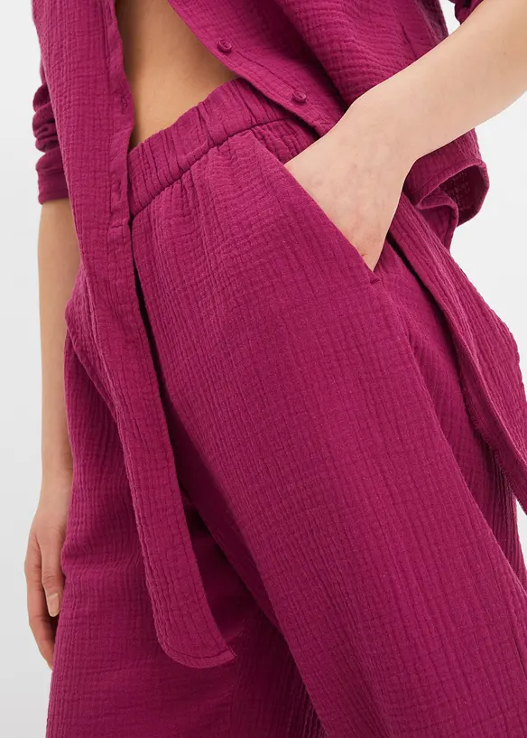 Pantalon large &agrave; pinces en gaze de coton, bonprix