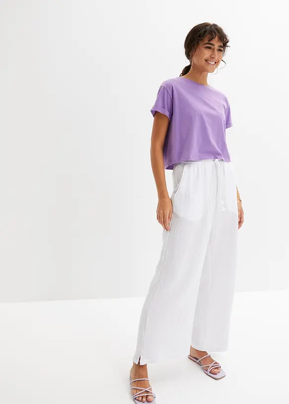 Pantalon palazzo l&eacute;ger en gaze de coton, bonprix