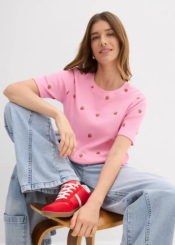 Ripphirt aus reiner Bio-Baumwolle mit Stickerei, bonprix