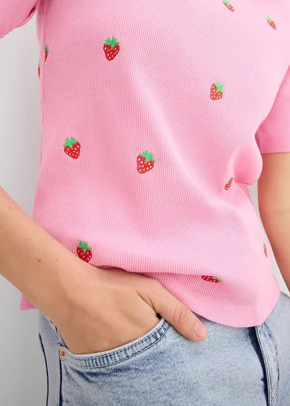 Ripphirt aus reiner Bio-Baumwolle mit Stickerei, bonprix