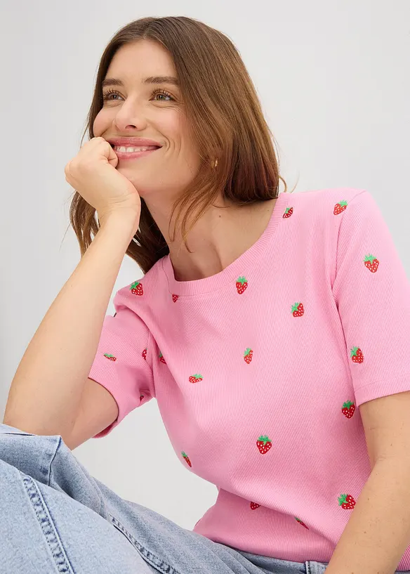 Ripphirt aus reiner Bio-Baumwolle mit Stickerei, bonprix