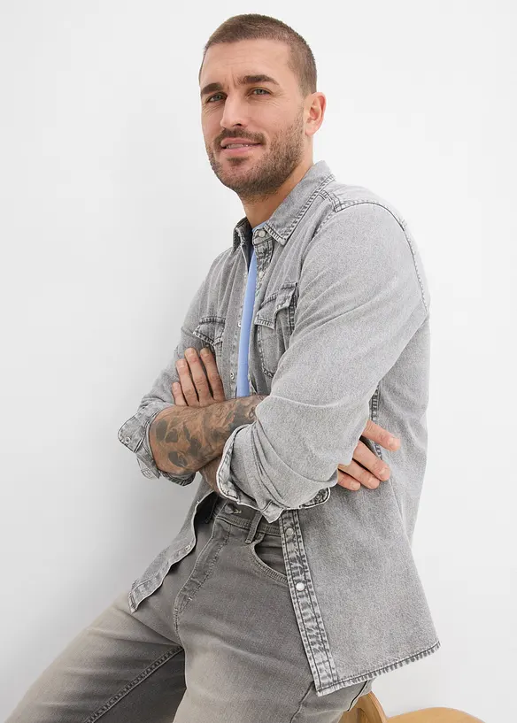 Jeanshemd, Langarm aus reiner Bio-Baumwolle, bonprix