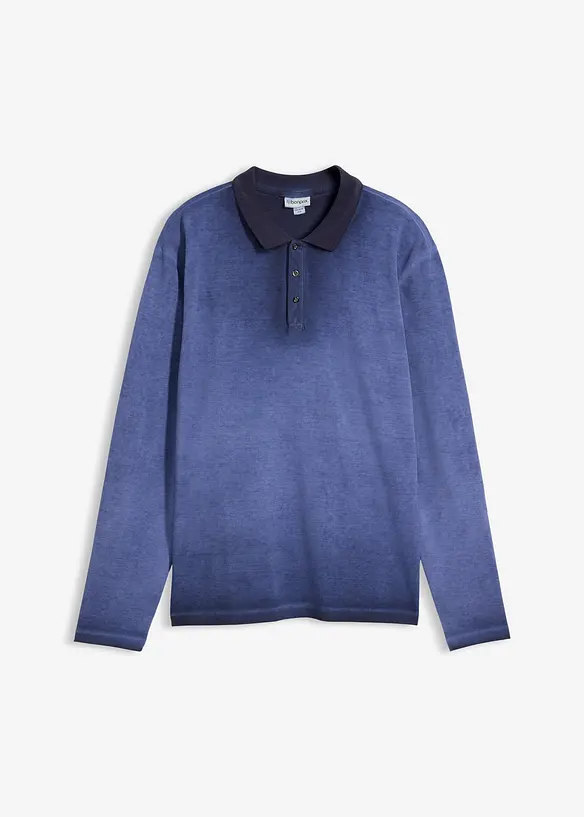 Polo manches longues en maille piqu&eacute;e, aspect d&eacute;lav&eacute;, bonprix