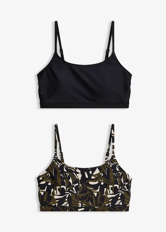 Lot de 2&nbsp;hauts de bikini bustier, uni et imprim&eacute;, bonprix