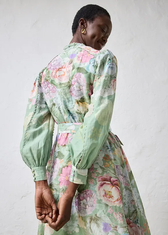 Midikleid aus Ramie (2 tlg.Set mit G&uuml;rtel), bonprix