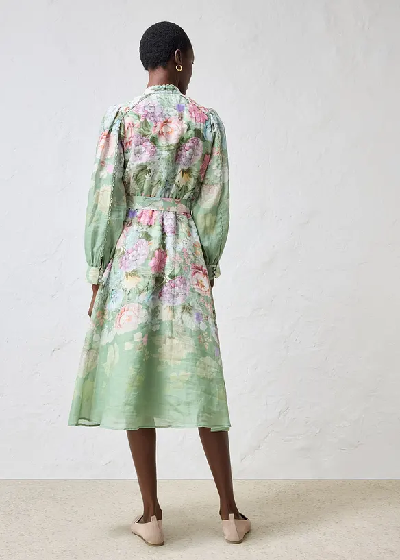 Midikleid aus Ramie (2 tlg.Set mit G&uuml;rtel), bonprix