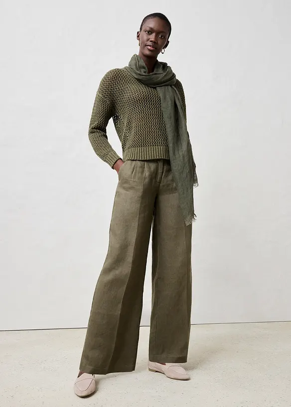 Ajour-Pullover aus leichtem Leinen-Mix, bonprix