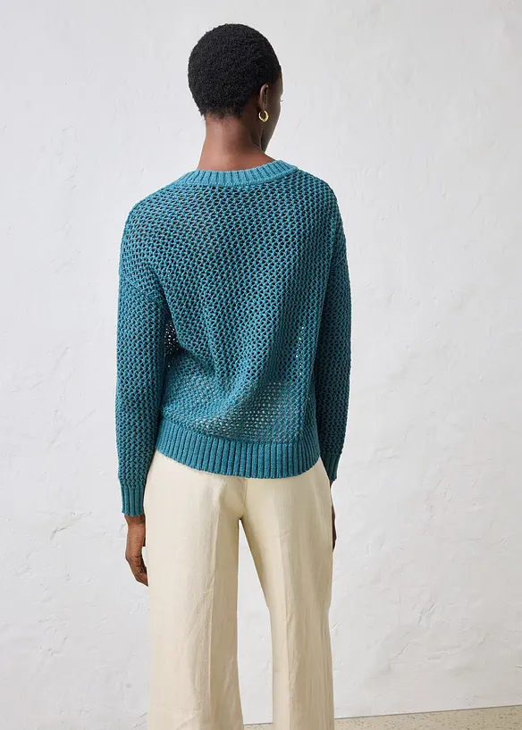 Ajour-Pullover aus leichtem Leinen-Mix, bonprix