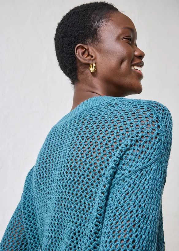 Ajour-Pullover aus leichtem Leinen-Mix, bonprix