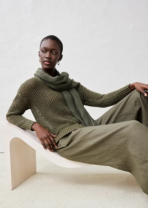 Ajour-Pullover aus leichtem Leinen-Mix, bonprix