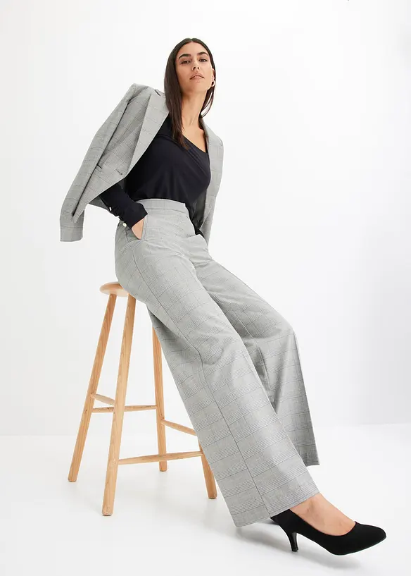 Pantalon large &agrave; carreaux &eacute;cossais, bonprix