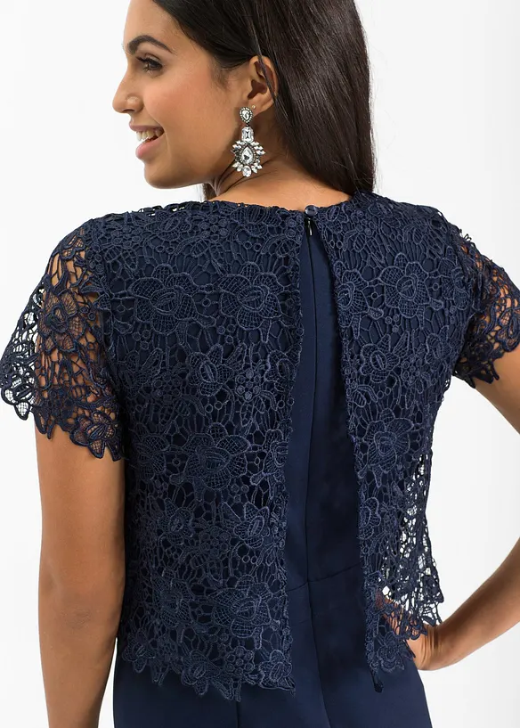 Jumpsuit aus softem Scuba mit Spitze, bonprix