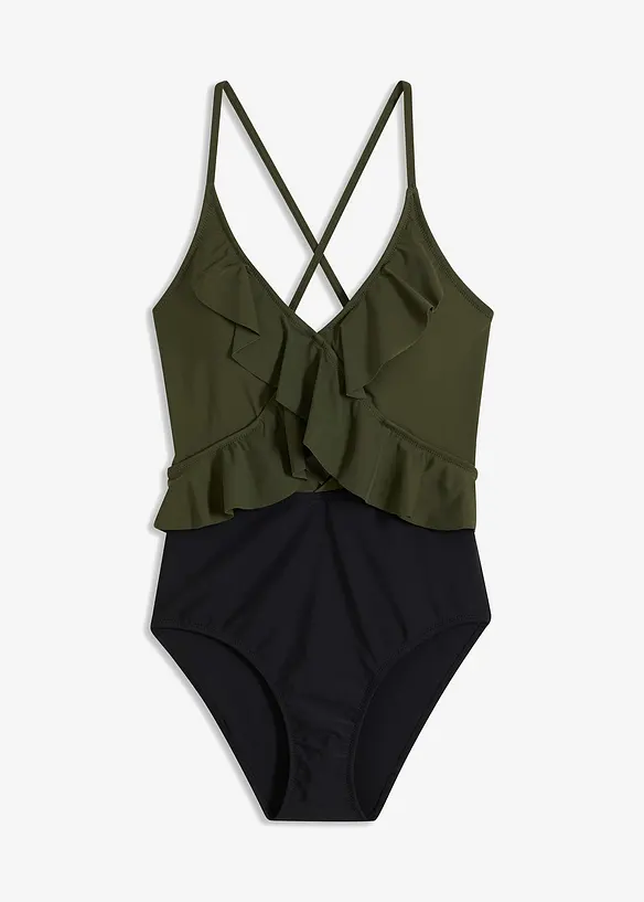 Maillot 1 pi&egrave;ce &agrave; d&eacute;coupe et volants, bonprix