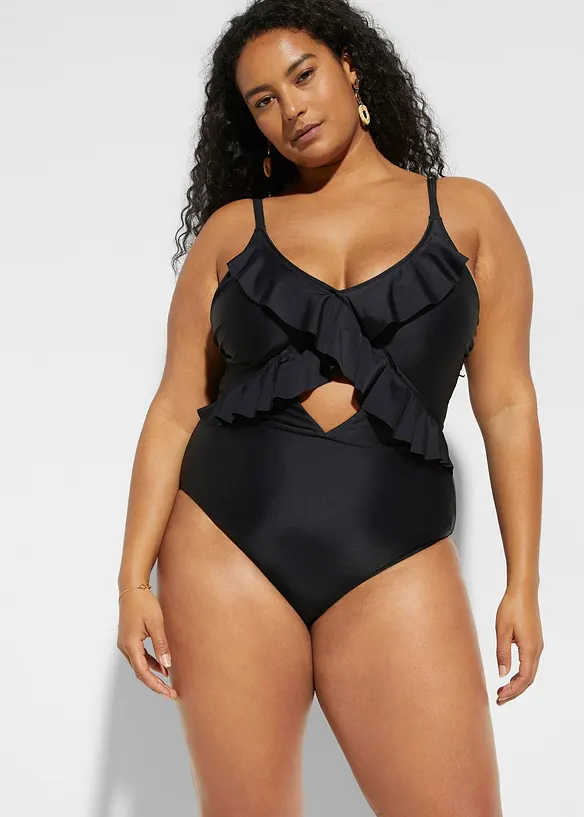 Maillot 1 pi&egrave;ce &agrave; d&eacute;coupe et volants, bonprix