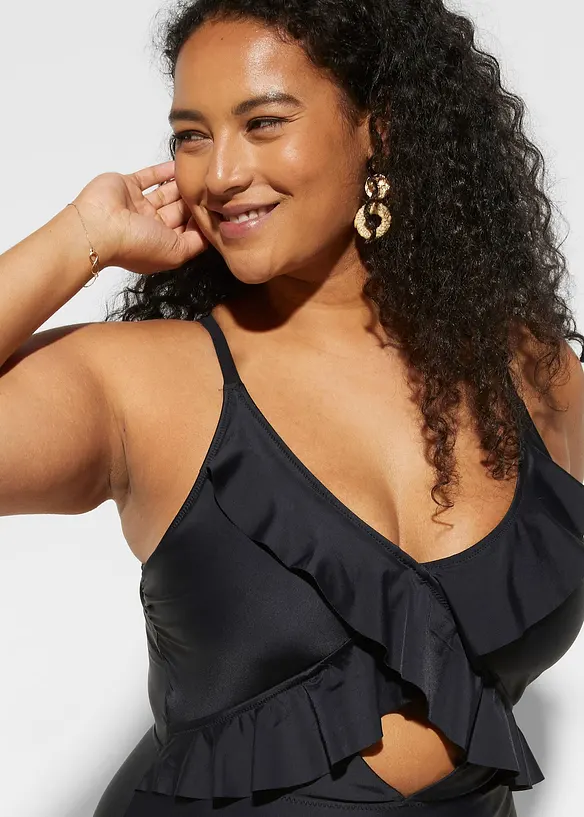 Maillot 1 pi&egrave;ce &agrave; d&eacute;coupe et volants, bonprix