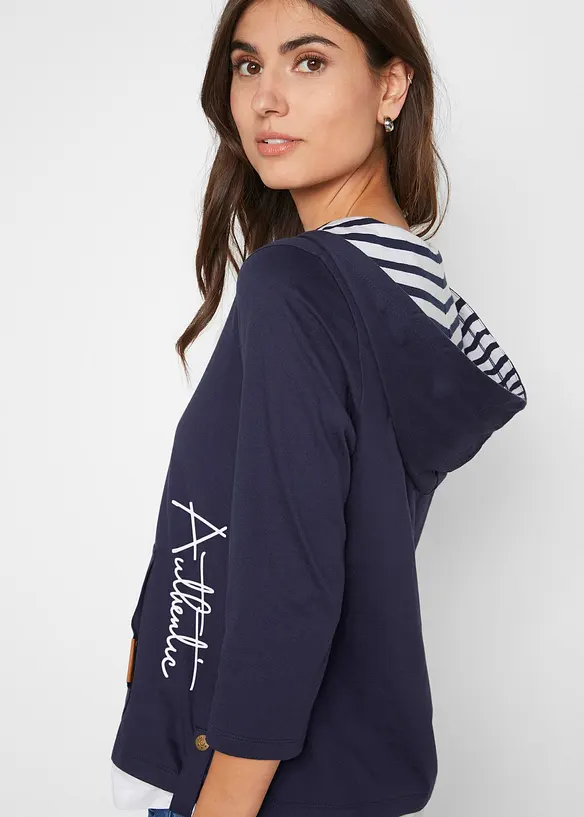 T-shirt &agrave; capuche, manches 3/4, 100% coton, bonprix