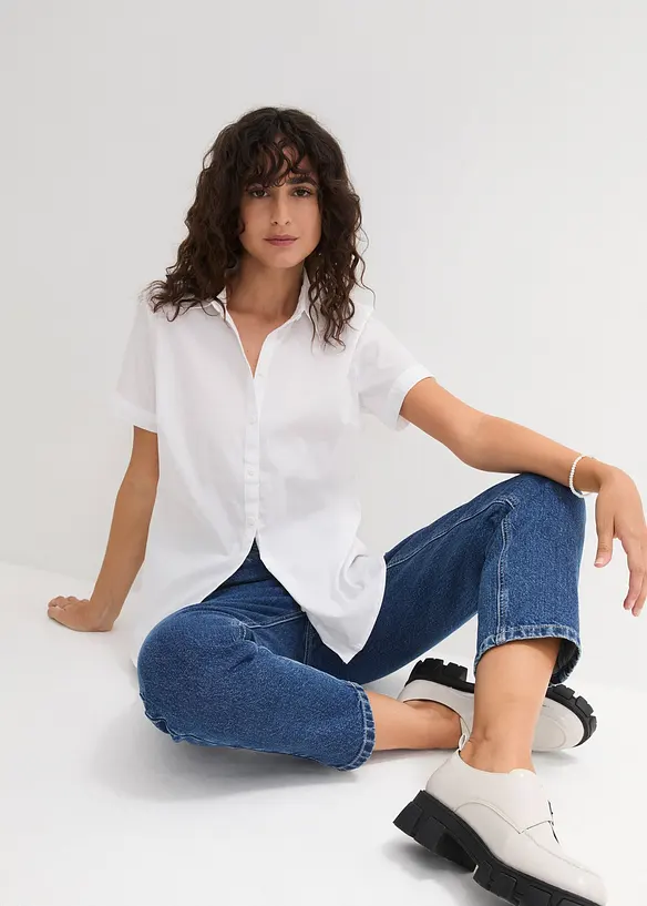 Chemisier manches courtes extensible en coton majoritaire, bonprix