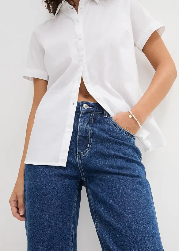 Chemisier manches courtes extensible en coton majoritaire, bonprix