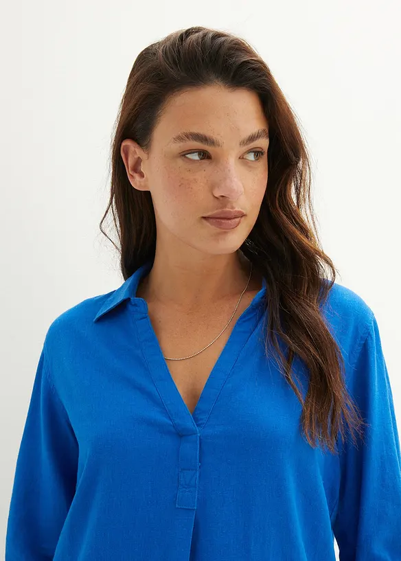 Blouse en lin m&eacute;lang&eacute;, manches 3/4, bonprix