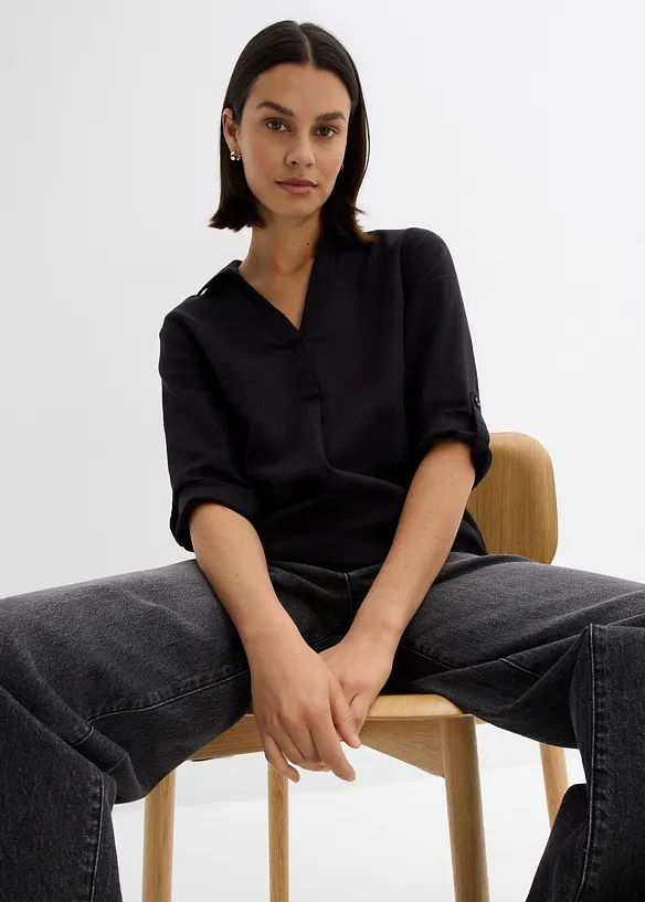 Leinen-Bluse, 3/4-Arm, bonprix